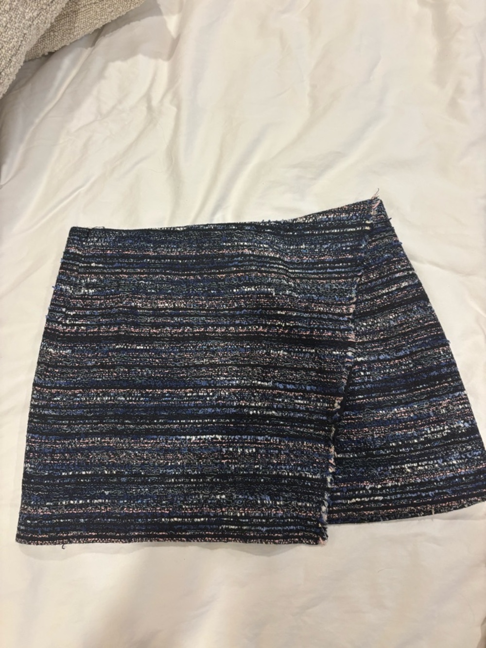 Textured Navy Multi-Color Tweed Mini Skirt